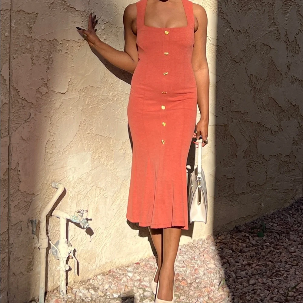 BUTTONED PIQUÉ DRESS - Picture 4 of 12